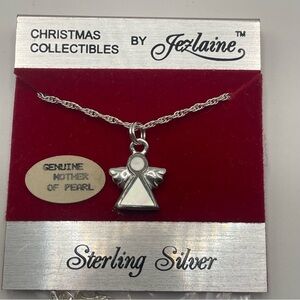 Jezlaine Sterling Silver Mother of Pearl Angel Pendant Necklace